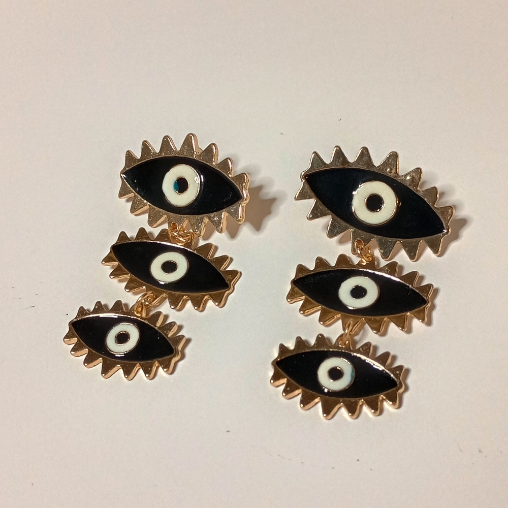 GOLD EVIL EYE EARRINGS - Picture 5 of 5